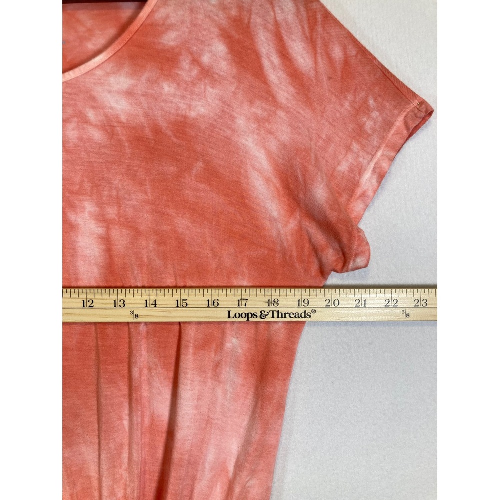 Boho Sahalie Womens Medium Coral Tie Dye Side Knot Front Twist Dolman Tee Shirt - Picture 4 of 9